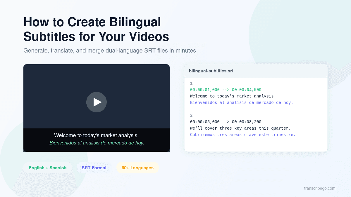 Visual overview of bilingual subtitles showing English and Spanish text displayed simultaneously beneath a video frame