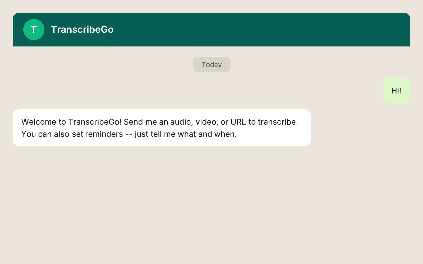 البحث في جهات اتصال واتساب عن بوت TranscribeGo